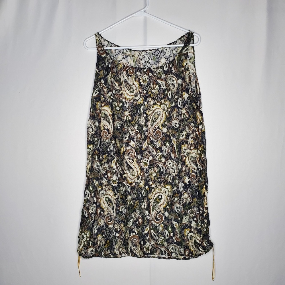 Sheer Lace Ruched Tunic Tank Top Mini Dress Medium Whimsygoth Forest Fairy Green